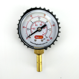 Manometer for 8mm hurtigkobling 0-15 psi – Presis og kompakt trykkmåler for lavt trykk med enkel tilkobling.