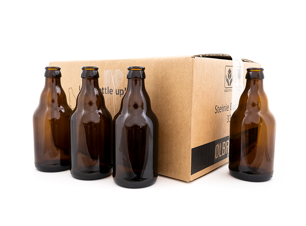 Eske med brune belgiske flasker